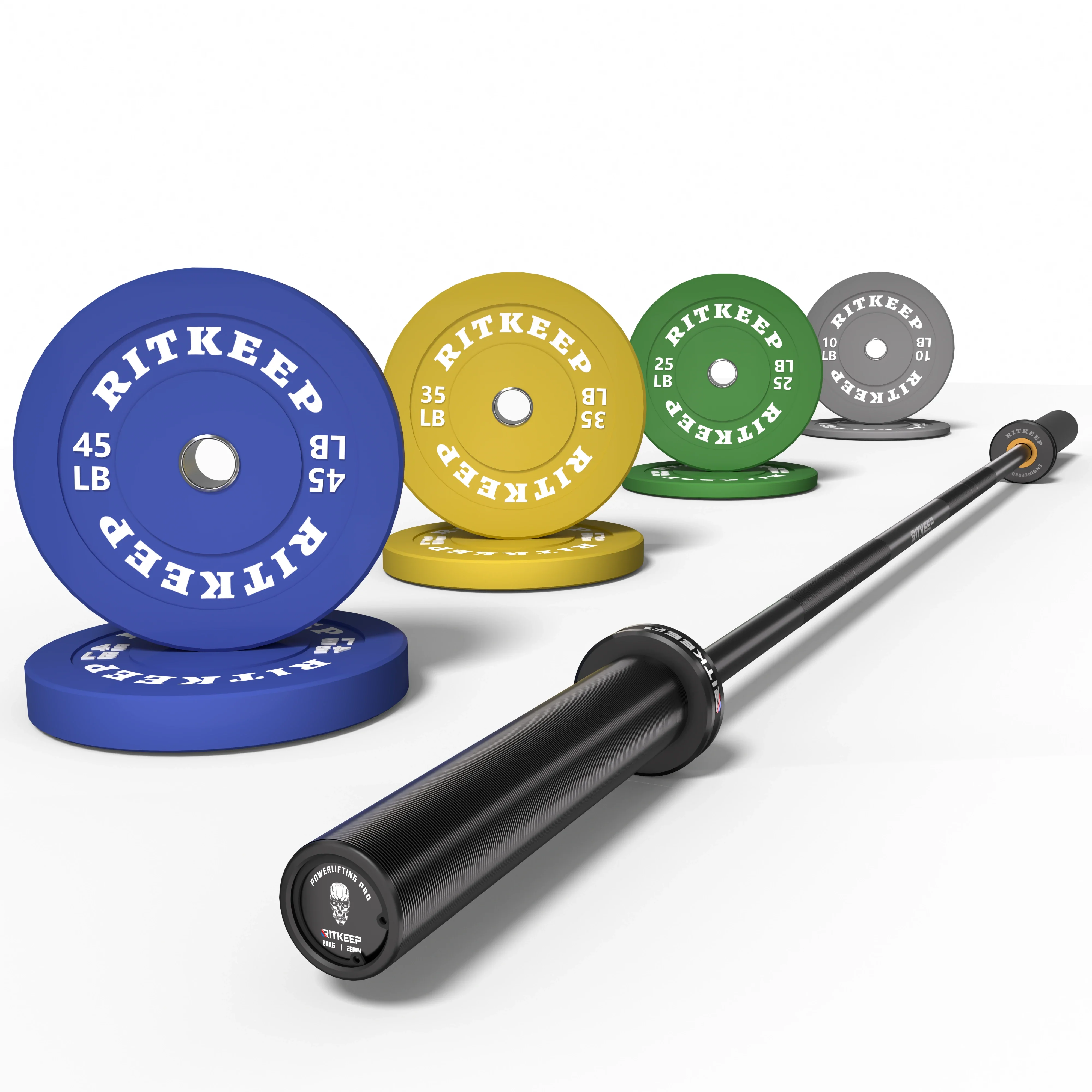 2" Colored Bumper Weight Plate Set & Olympic Barbell Package - Image 6
