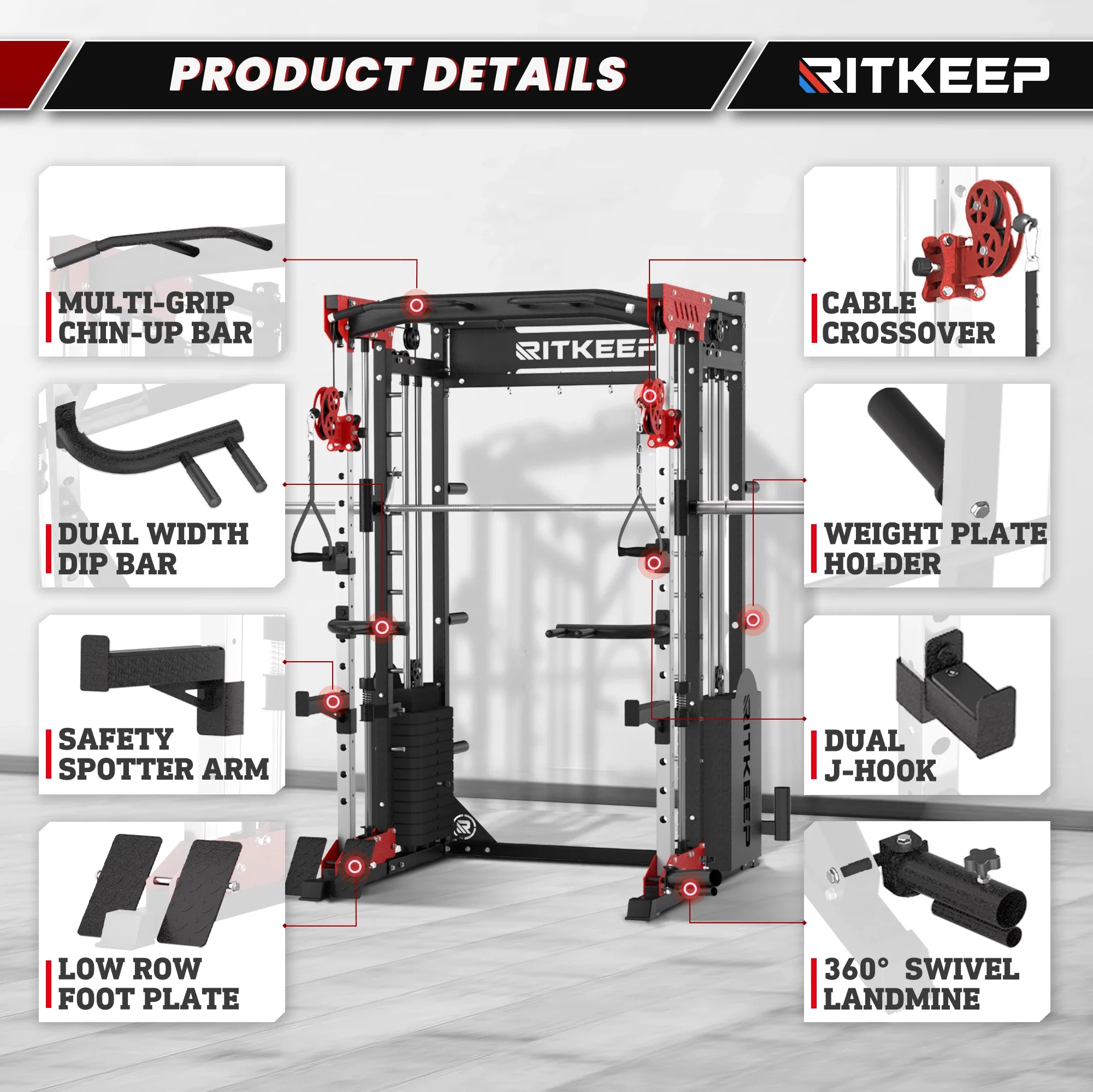 PMAX 5600 Home Gym Smith Machine (2025 Version) - Integrated Weight System - Image 21