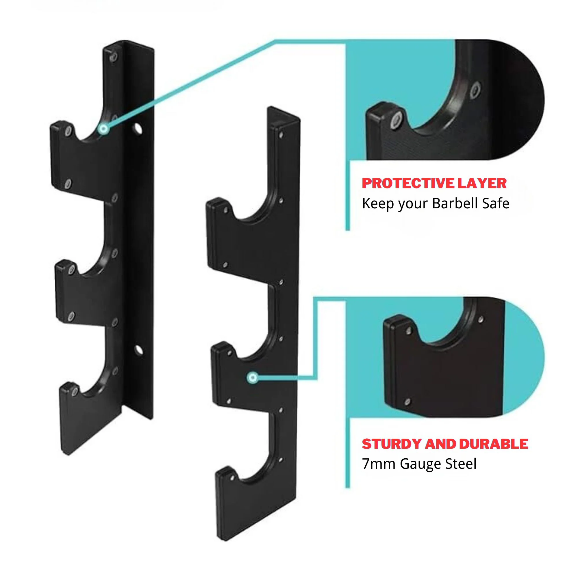Wall Mounted 3 Barbell Rack - Image 4