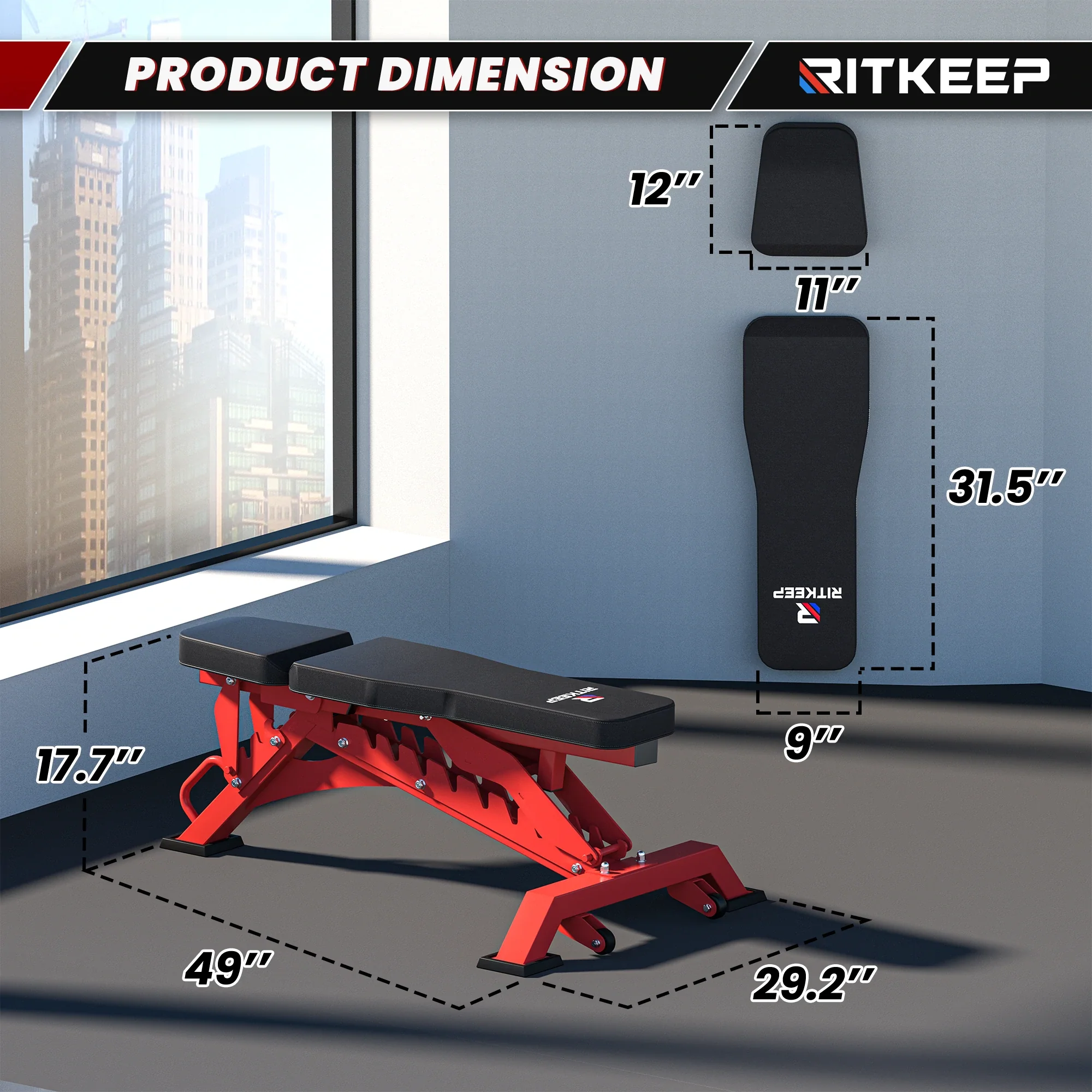 RAB-3000 Adjustable Heavy Duty Incline Weight Bench - Image 11