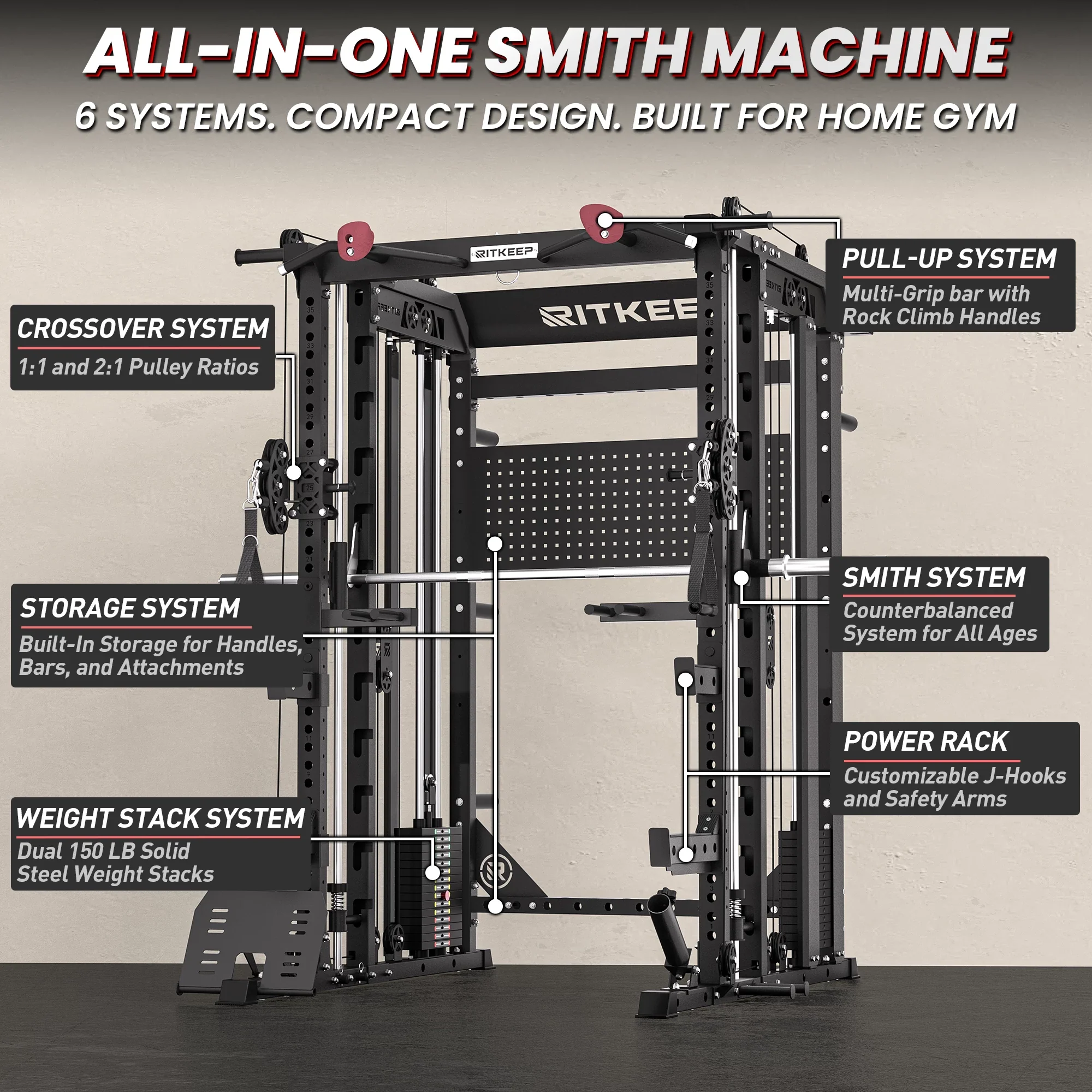 RitKeep Nimitz N1 Counterbalanced All-in-One Smith Machine - Image 10