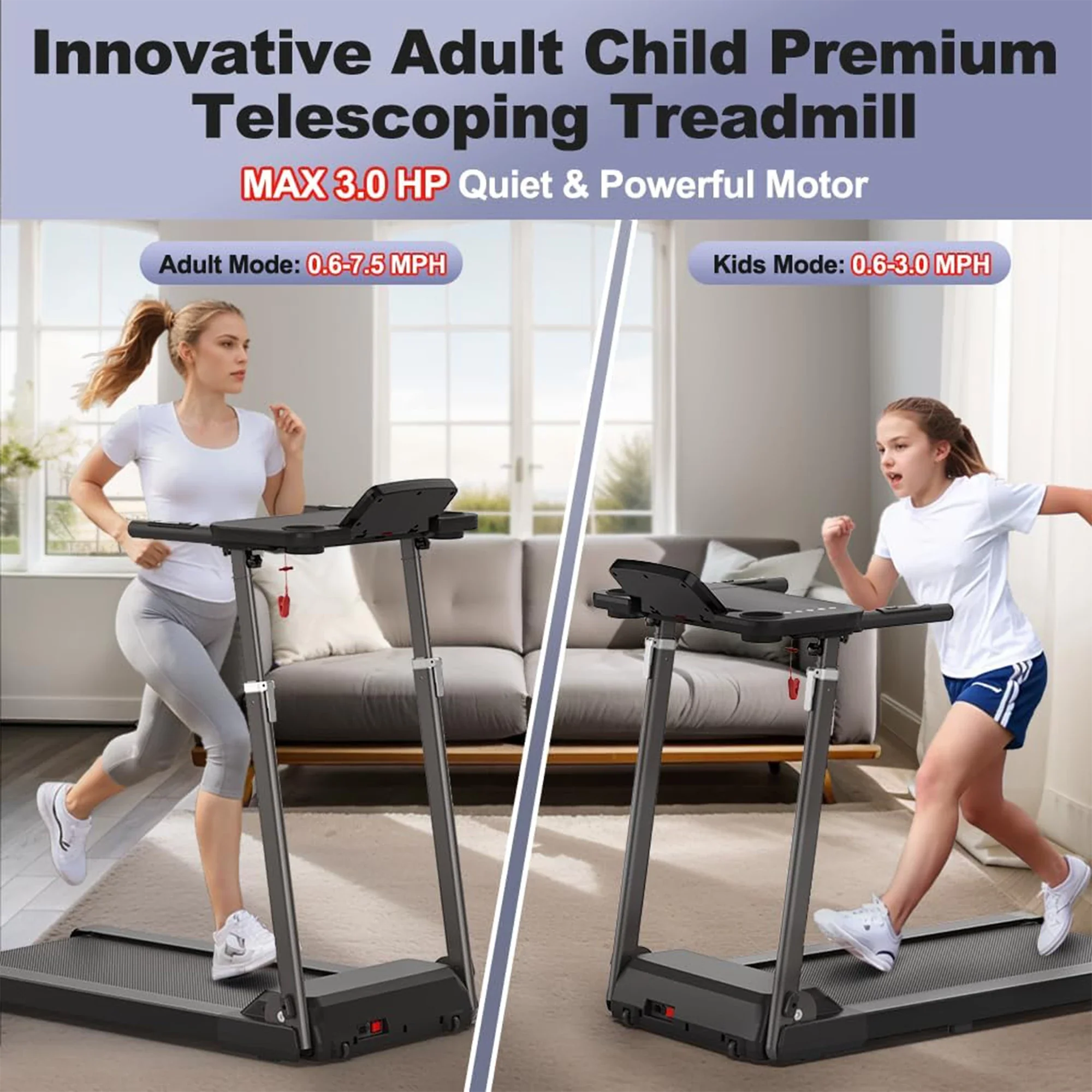 RTFX-1000 Adjustable Height Foldable Treadmill with Desk - Image 3
